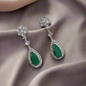 Green Stone with American Diamond Drop Earring