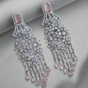 Aqua Pink Stone with American Diamond Earring