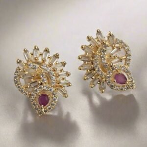 Alternative view of Gold Plated American Diamond Studded Floral Stud Earrings for Women