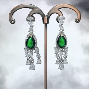 Alternative view of Green Stone with American Diamond Earring