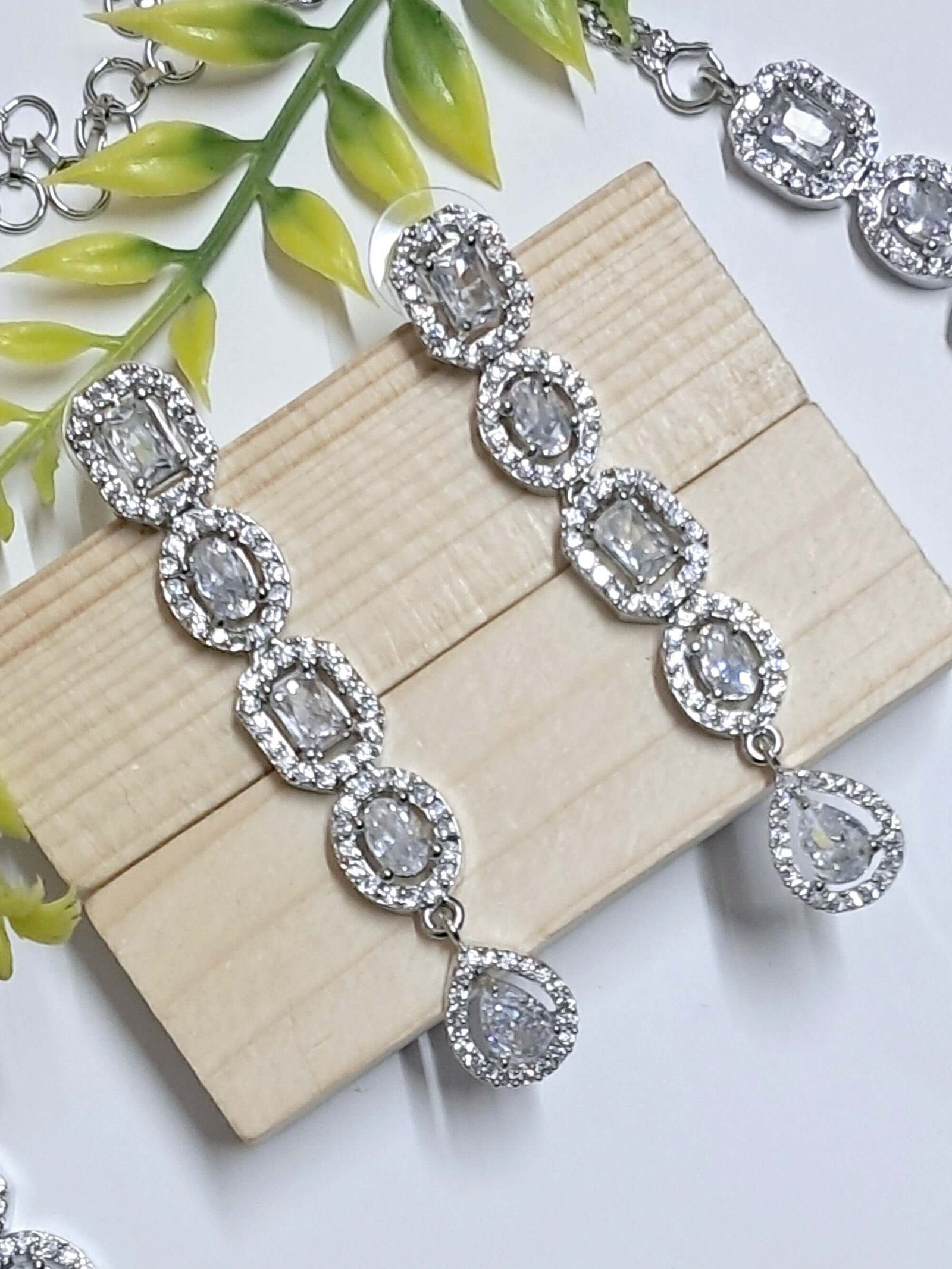 Silver Plated American Diamond Necklace Sets With White Stone - Image 3